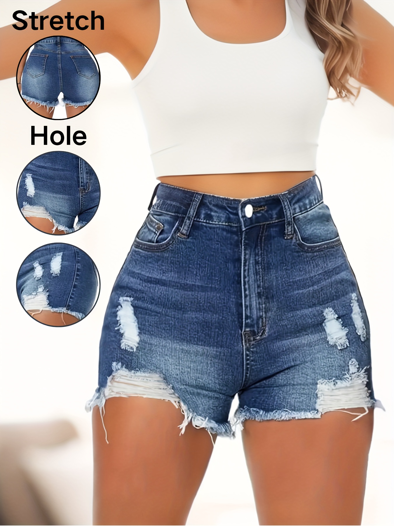 shorts en denim extensible femmes détails déchirés ourlet - Temu France