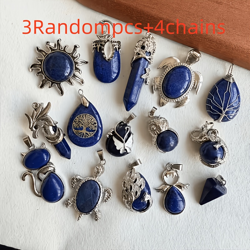 TEMU 7pcs Set Mixed Batch: 3 Random Pendants + 4 Chains. Bohemian-style Synthetic Alloy Pendants In Various Shapes Offer A Unique Aesthetic. Random