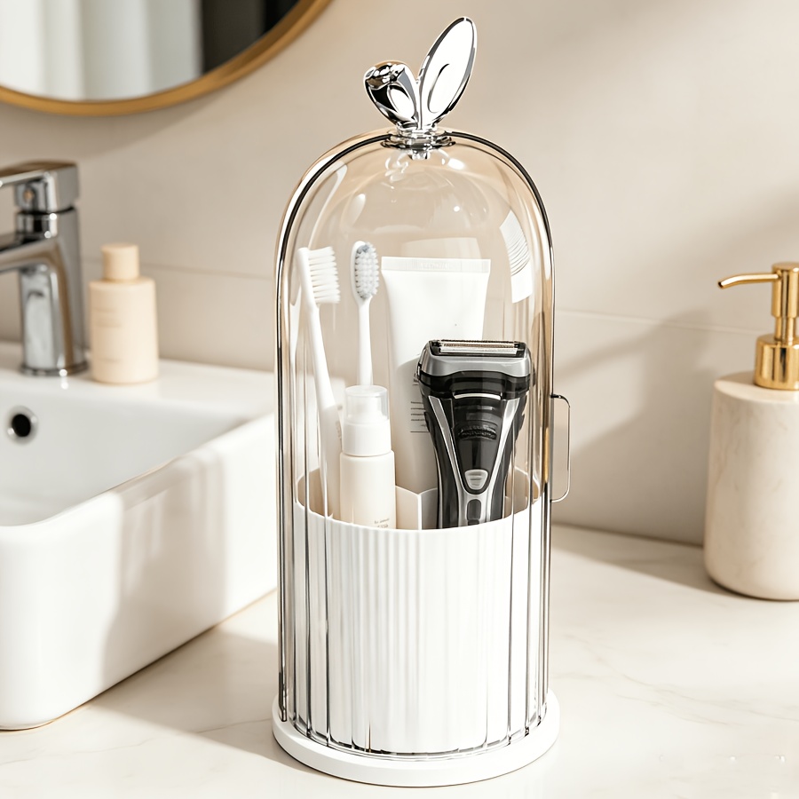 TEMU 360Â° Rotating Toothbrush Holder With Transparent Dustproof,, And -proof Cover, Makeup Organizer Box With Compartments For Storing Brushes,