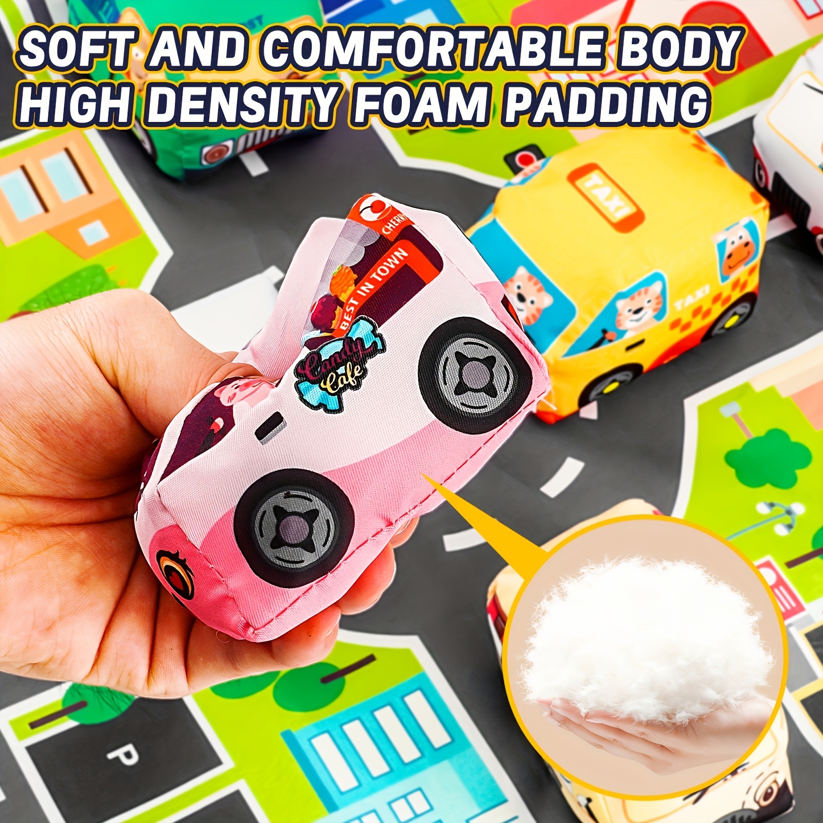 Interactive Fabric Car Play Mat with Storage Bag