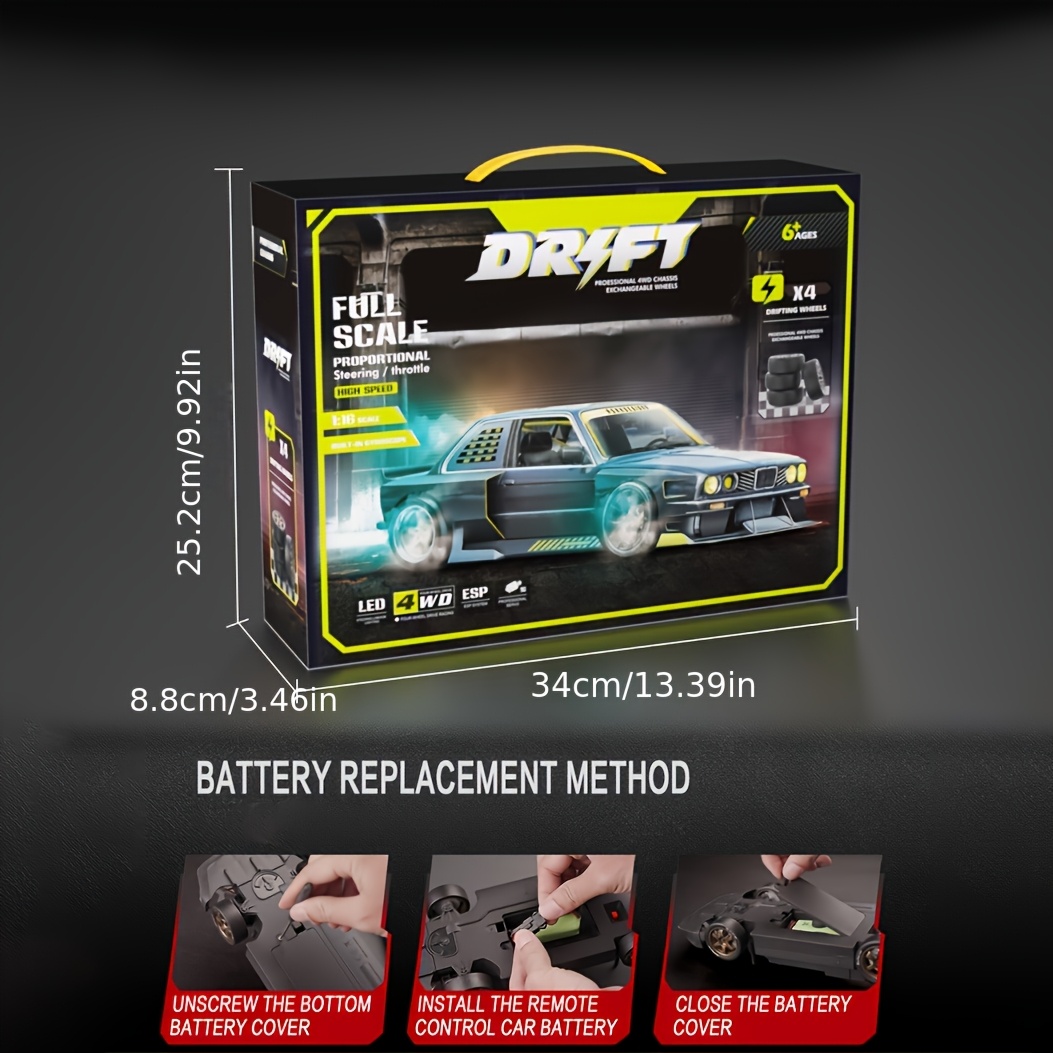 1:16 Scale 4WD RC Racing Drift Car - 2.4GHz High-Speed 30km/h Remote Control Car with LED Lights, USB Rechargeable LiPo Battery & RTR Design - Outdoor Toy Car for Adults, Boys, Girls (Red/Green/Black), Sporty Appearance, Durable Build