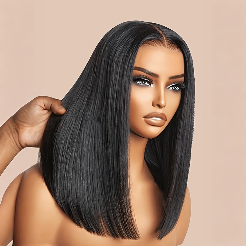 TEMU Klaiyi Knot Wig 7x5 Pre Cut Lace Closure Wig Human Hair Bob Wig Glueless Wig Short Bob Lace Wigs For Women Put On And Go