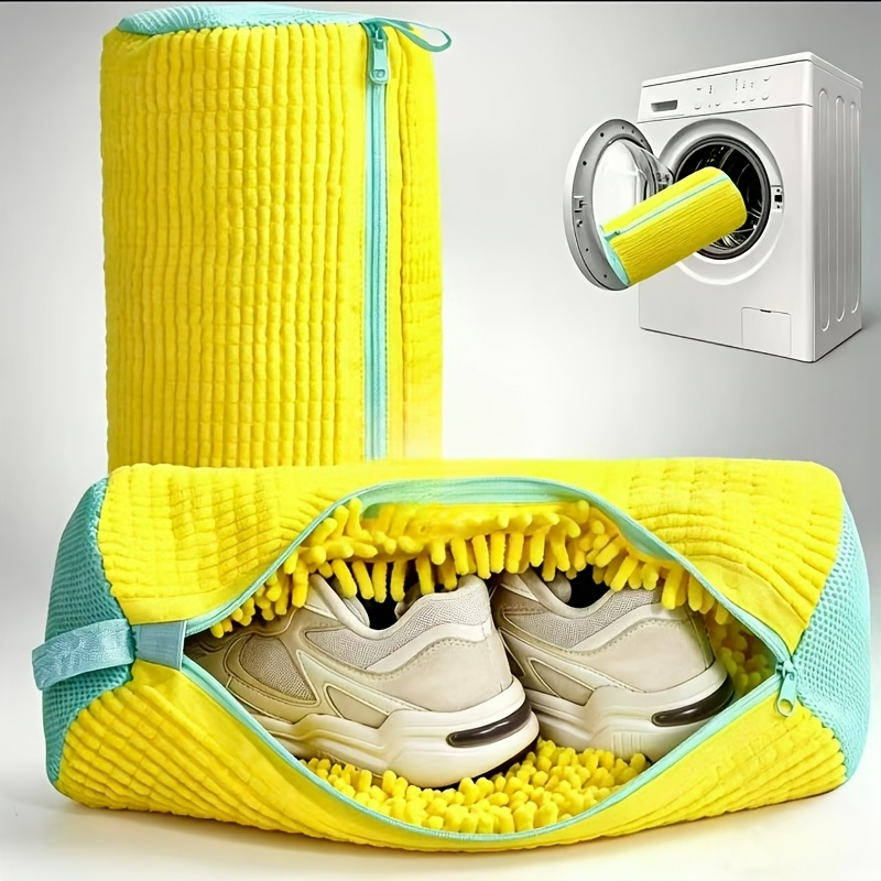 TEMU Durable Bag For All Shoe Types-yellow With Blue Zipper, Chenille Lining And Nylon Zipper, Suitable For Sports Shoes, Casual Shoes, Put In The