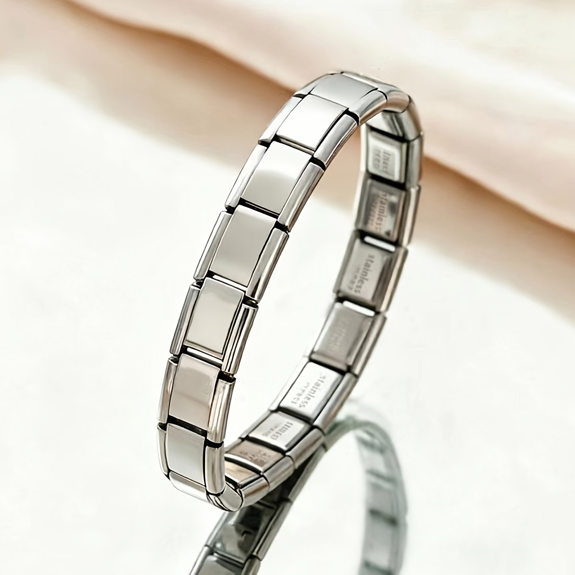 TEMU Bracciale da donna in acciaio inossidabile con maglie collegabili, elastico a tutti gli abiti, idea regalo