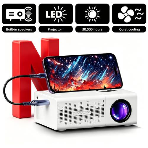 mini portable projector supports 1080p local 240p featuring remote control compatible with usb phone connection remote control and built in speaker for camping home theater office