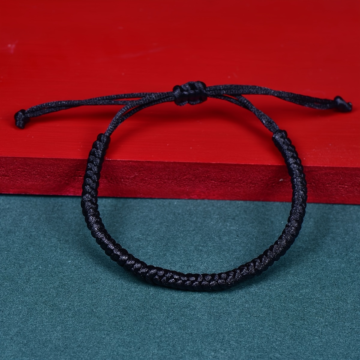Bright Red and Solid Black Hand-Woven Lucky String Bracelets
