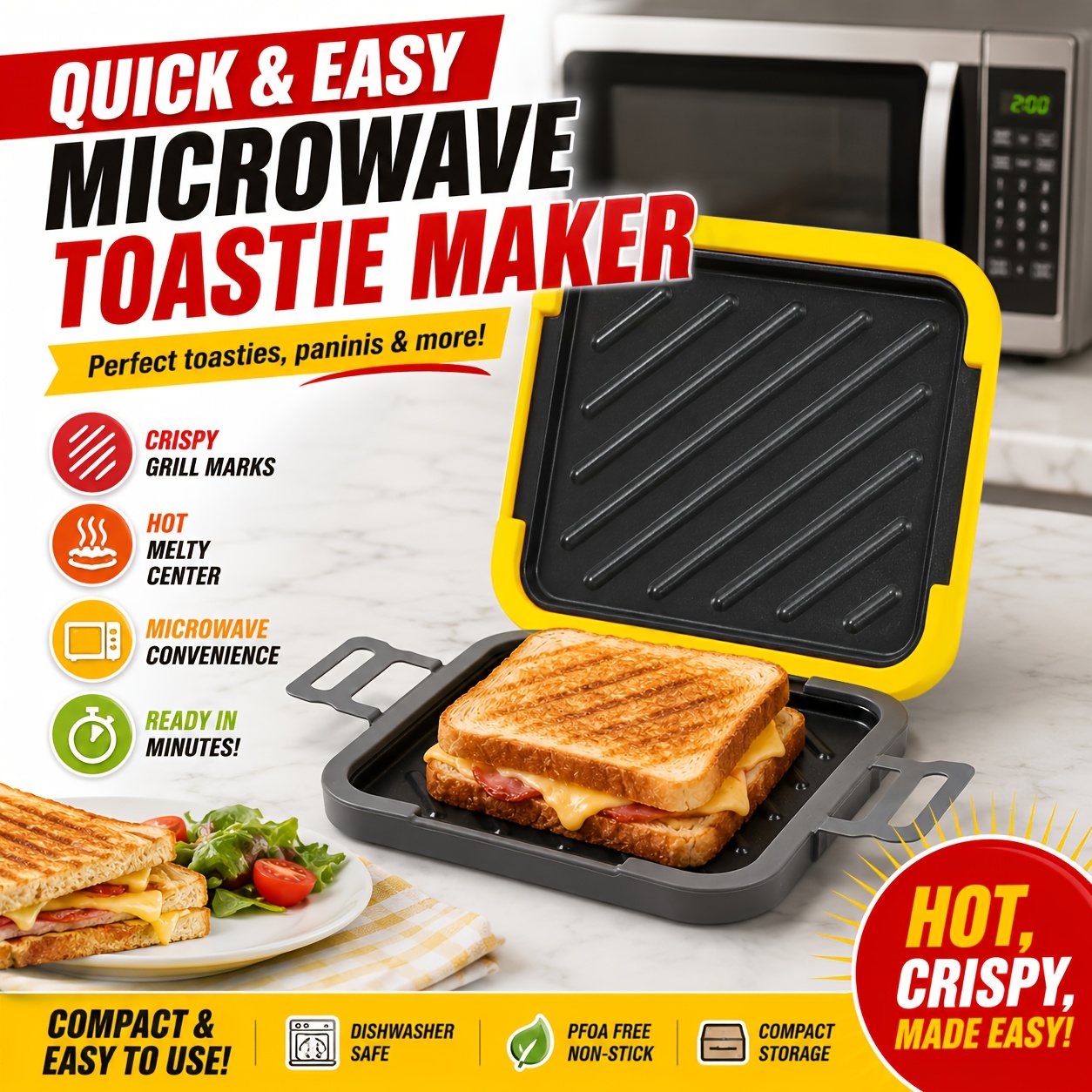 Microwave Sandwich Maker - Non-Stick Toaster with Adjustable Tape