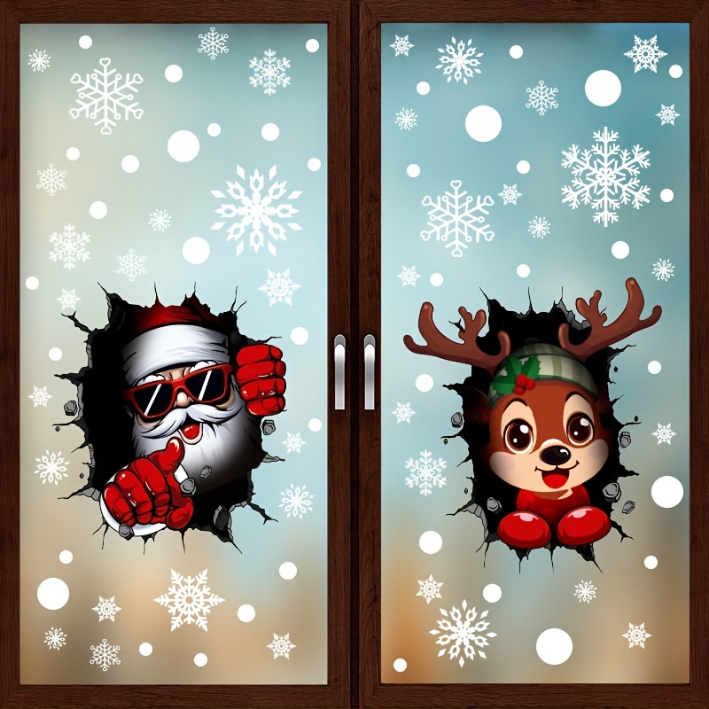 static electricity stickers christmas decoration three dimensional stickers santa claus window stickers snowflakes snowman elk glass stickers christmas party decoration stickers details 2