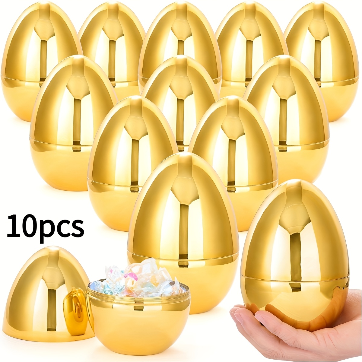 TEMU Gift For Her/him 10pcs Of Golden Easter Eggs, 1.57 Inches (3*4cm) Metallic Plastic Empty Eggs That Filled For Easter Hunts, Basket Fillers, Party Gifts, And Egg Hunt Party Gift Bags