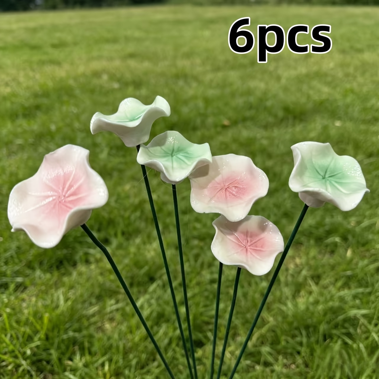 E-shop 6 Stück Lilienförmige Bienenfutterer, (3 Pink 3 Grün) Handgefertigte Keramik-Blumendesigns, Dual-Use für Honig und Wasser, Plug-and-Play