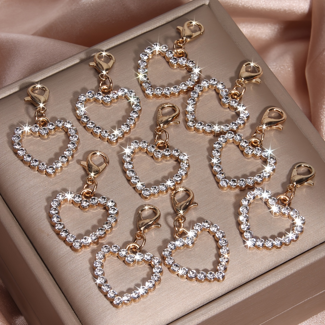 TEMU 10pcs Set Elegant -cut Hollow Heart Cute Casual Alloy Full Jewelry, Suitable For Parties And , Halloween Accessories, Teacher's Day Pendants, Id