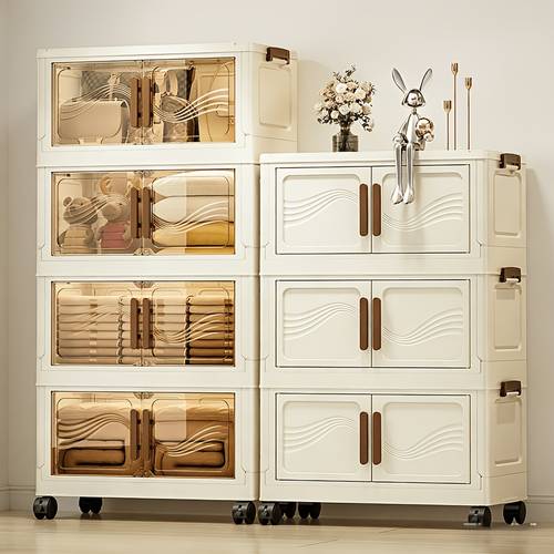 item picture versatile stackable folding plastic storage cabinet 3 4 5 tiers with magnetic closure wheels doors waterproof ideal for bedroom living room kitchen organization storage trunks for