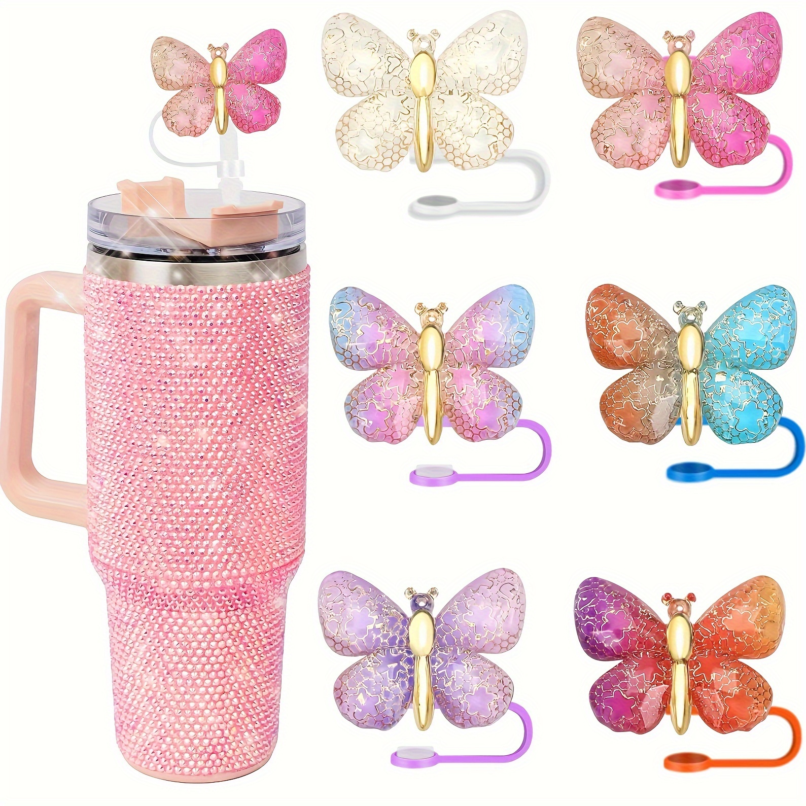 

6/3pcs Resin Butterfly Straw Topper Covers - Reusable Drink Lid Accessories For 30oz & 40oz Tumblers - Valentine's Day, Day, Christmas Accessories