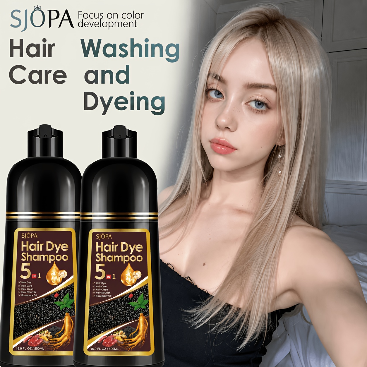 TEMU 2pcs Sjopa Hair Color Shampoo And Conditioner, 16.9oz Of Safe And Natural Hair Coloring , Odorless, Unisex, Semi-permanent Hair Coloring Agent.