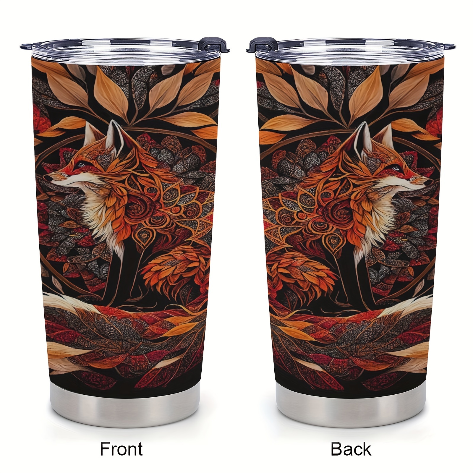 

1pc 20oz Autumn Fox Mandala Pattern Mug For Fox Lovers, Gifts For Her Unique Birthday Gifts For Women, Daughter, Sister, Friends, Inspiration Gifts For Women, Fox Cup, Travel Coffee Mug With Lid