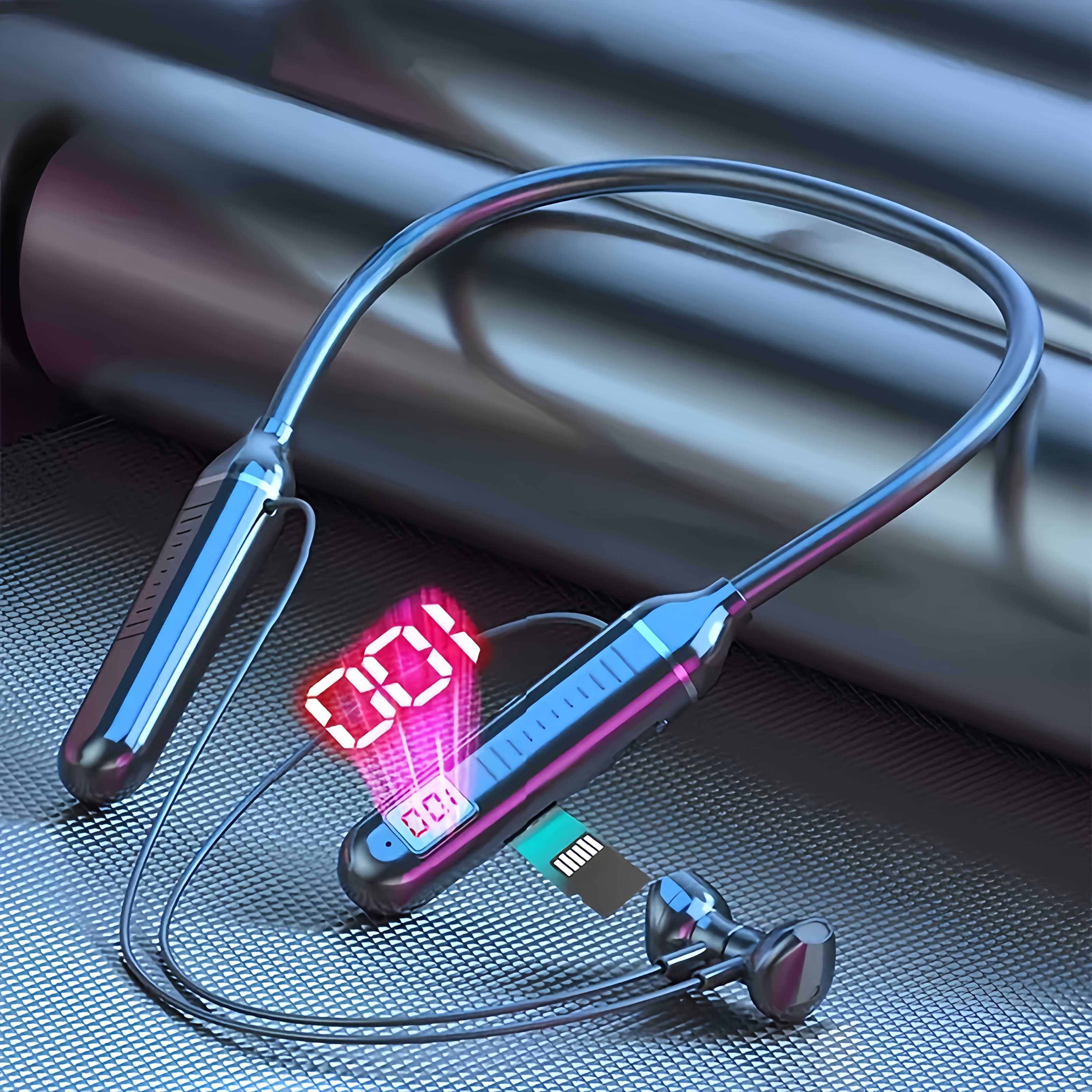 wireless neckband headphones with led display suitable for sports outdoor running cycling gaming music workout gym ultra long lasting battery stereo bass all day audio earbuds magnetic suction earphones high quality headset in ear with microphone noise cancelling for samsung for iphone for phones Product details 3