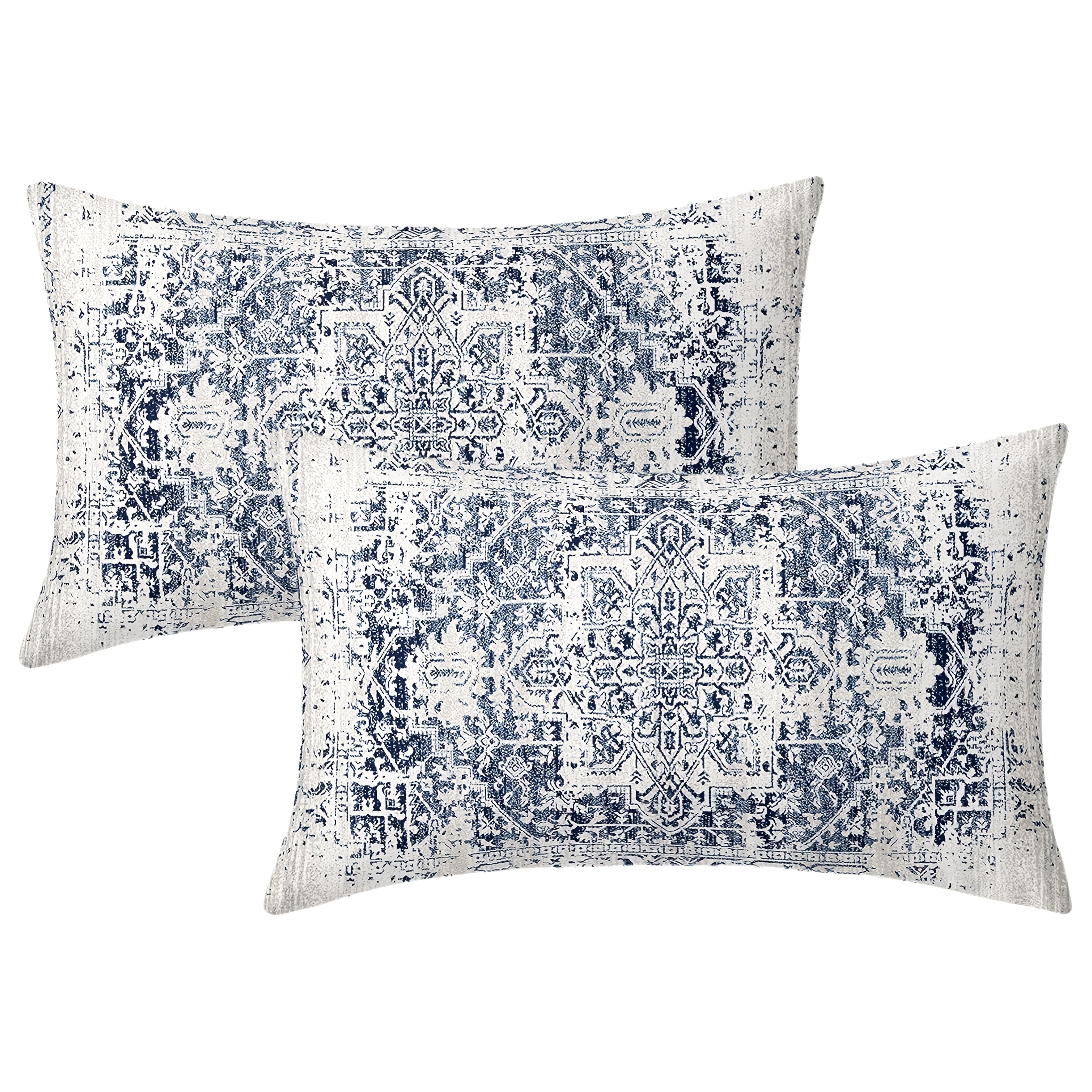 

2pcs Chic Navy Lumbar Pillow Covers, 12x20 Inch - Vintage For Farmhouse Decor, Zip Closure, Machine Washable Polyester (inserts Not Included), Carpet, Accent Home Decor, Sofa