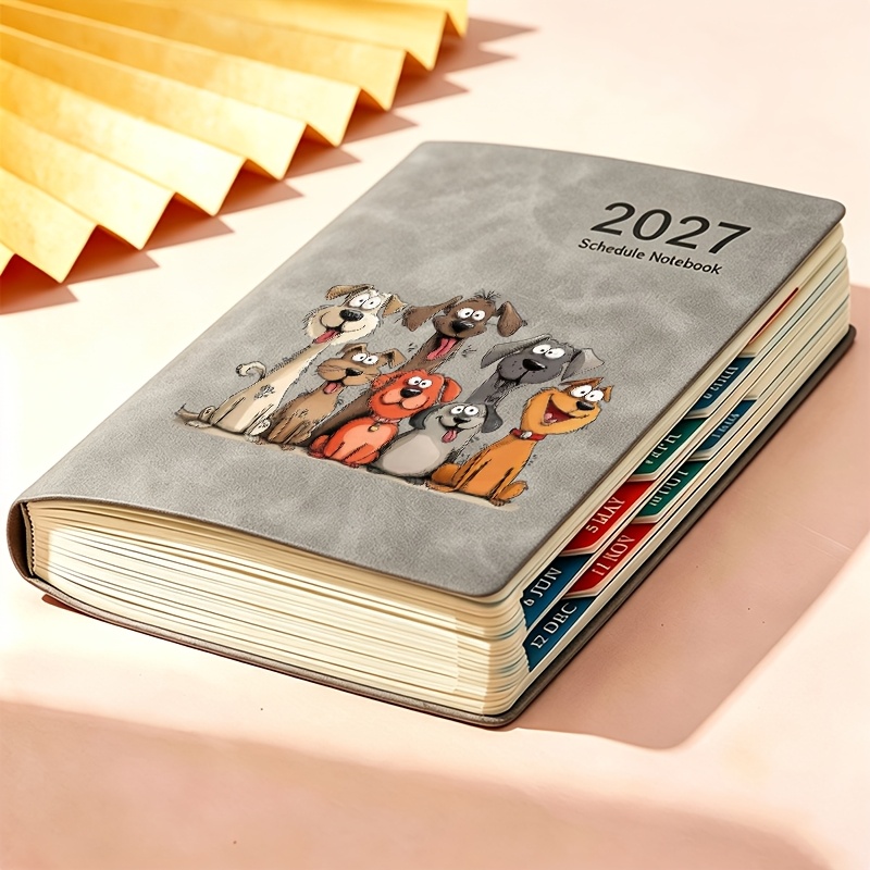 TEMU 1pc 2027 Schedule Notebook, Daily Notebook, Work Planning Planner, Portable Agenda Schedule Book With Adorable Dogs Printed Design For Daily