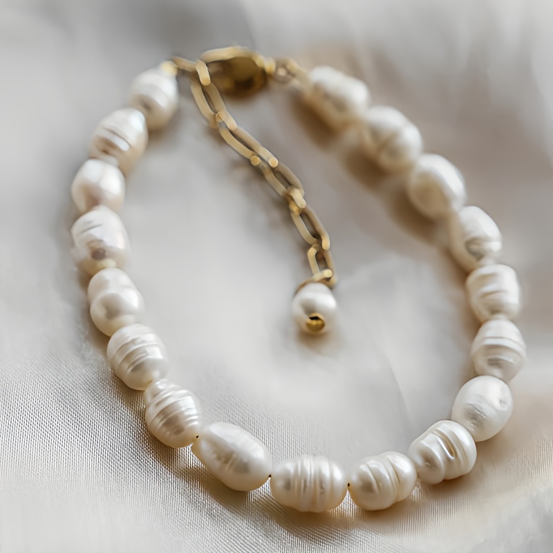 Natural Ankle, Rice Shaped Baroque Pearl Ankle Bracelet, Golden Extension Chain, Gift For Her
