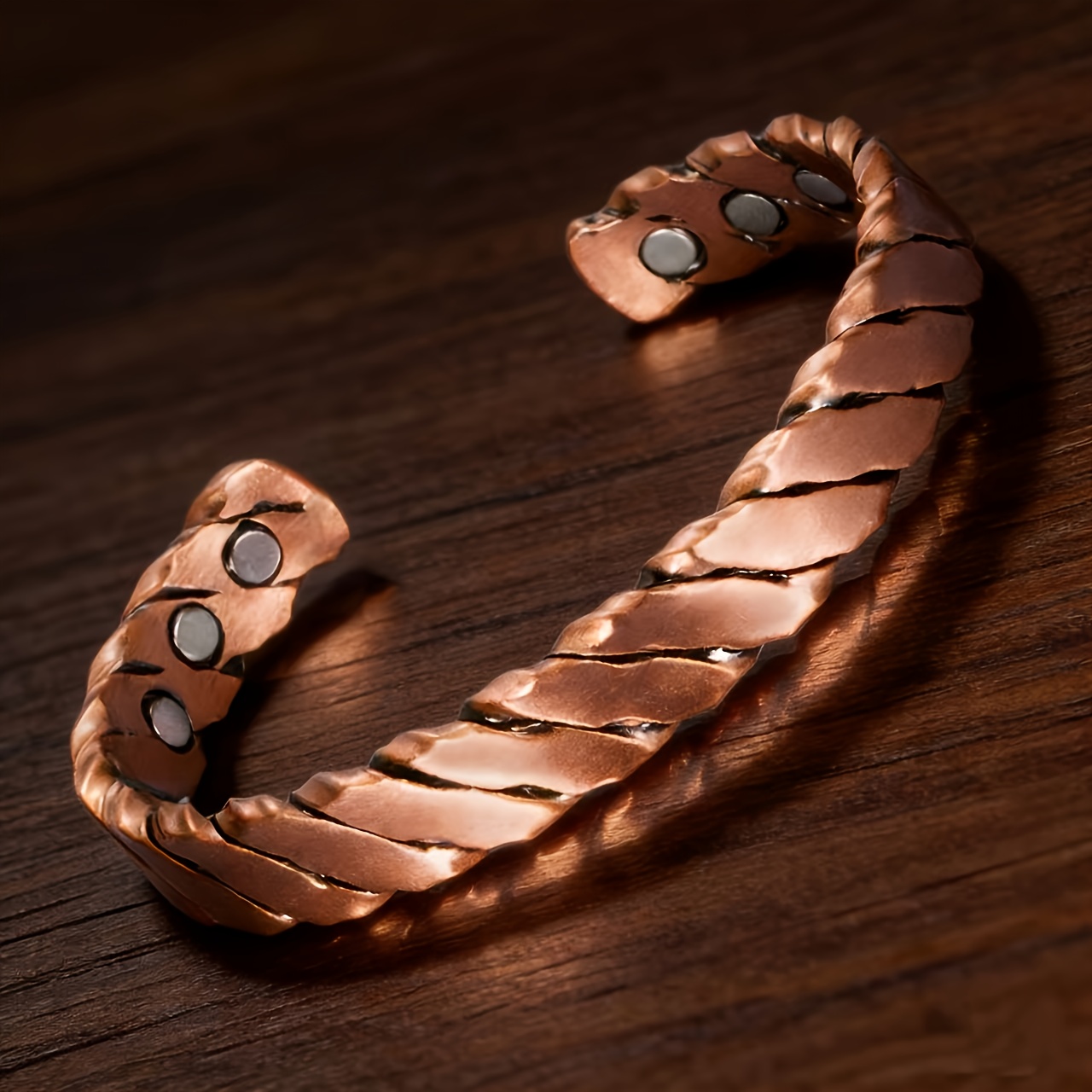 TEMU 1pc Retro Simple Pure Copper Twisted Open Bracelet - Unisex Adjustable Cuff Bracelet, Suitable For Daily Wear, Perfect Birthday And Holiday Gift