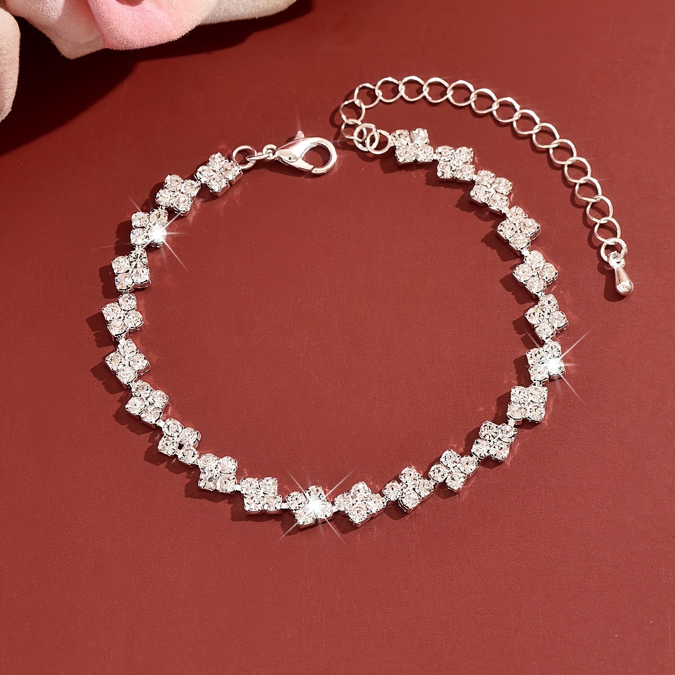 2pcs Trendy Luxurious Claw Chain Rhinestone Square Bracelet Set