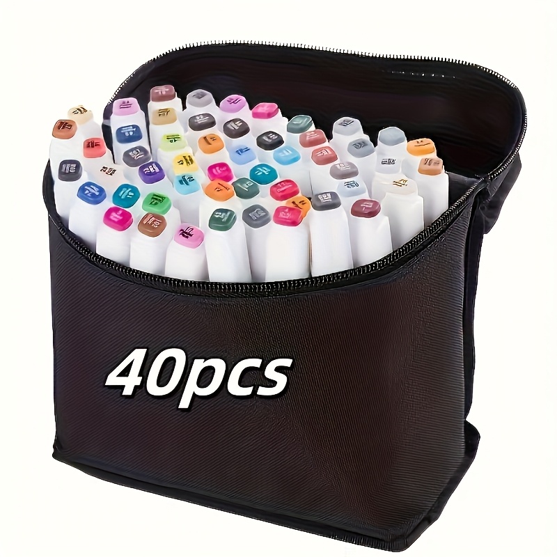TEMU 40pcs Large Capacity Black Canvas Storage Organizer For Markers, Highlighters & Pencils - Portable Foldable Durable Fabric Case With Multiple