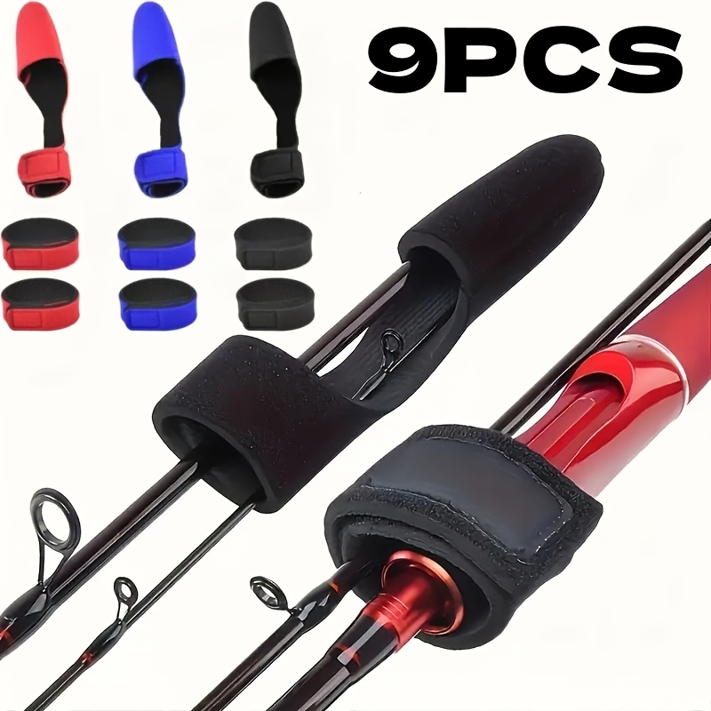 9pcs Fishing Rod Holders, Rod Protective Sleeves, Elastic Tip Protectors, Multi-directional Wrapping, Outdoor Fishing Additions, Ensuring Firm Binding And Protection