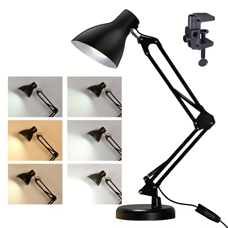 TEMU 3 Color And Brightness Options Architecture Adjustable Gooseneck Desk Lamp, Metal Desk Lamp With Clip, Swing Arm, Eye Protection, Used In