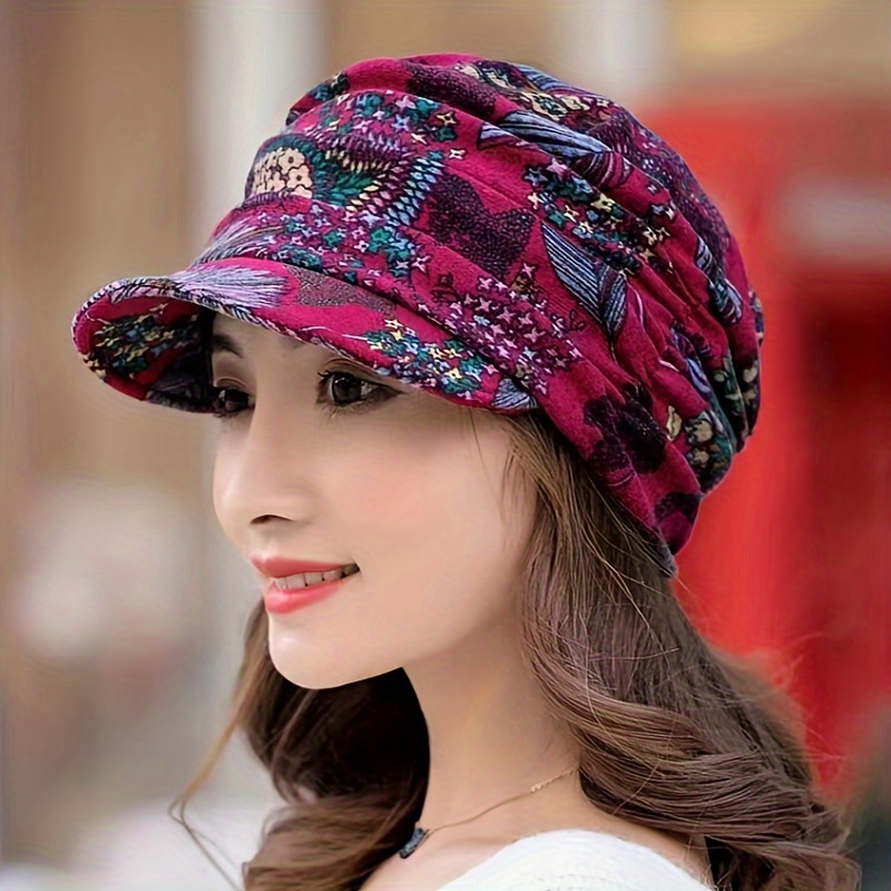 

Women's Cotton Blend Printed Short Brim Sun Hat With Elastic Fit - Uv Protection Lightweight Baseball Cap - Hand Washable