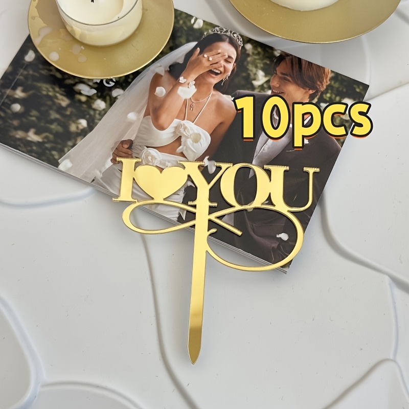 TEMU 5/10/15pcs "i Love You" Wedding Cake Decoration, Valentine's Day Acrylic Cake Decoration, Happy Birthday Cake Tongs, Cake Decoration, Baking