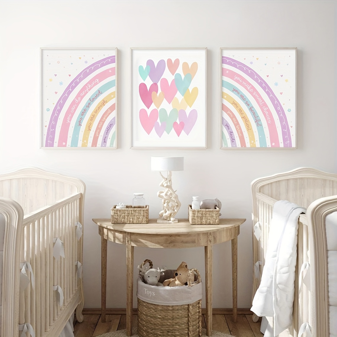Image of 3pcs Set Of Soft Purple And Pink Bedroom Decor, Art Poster, Watercolor Rainbow Poster, Soft Powder Purple Girl's Room, Unframed,halloween Christmas Decor