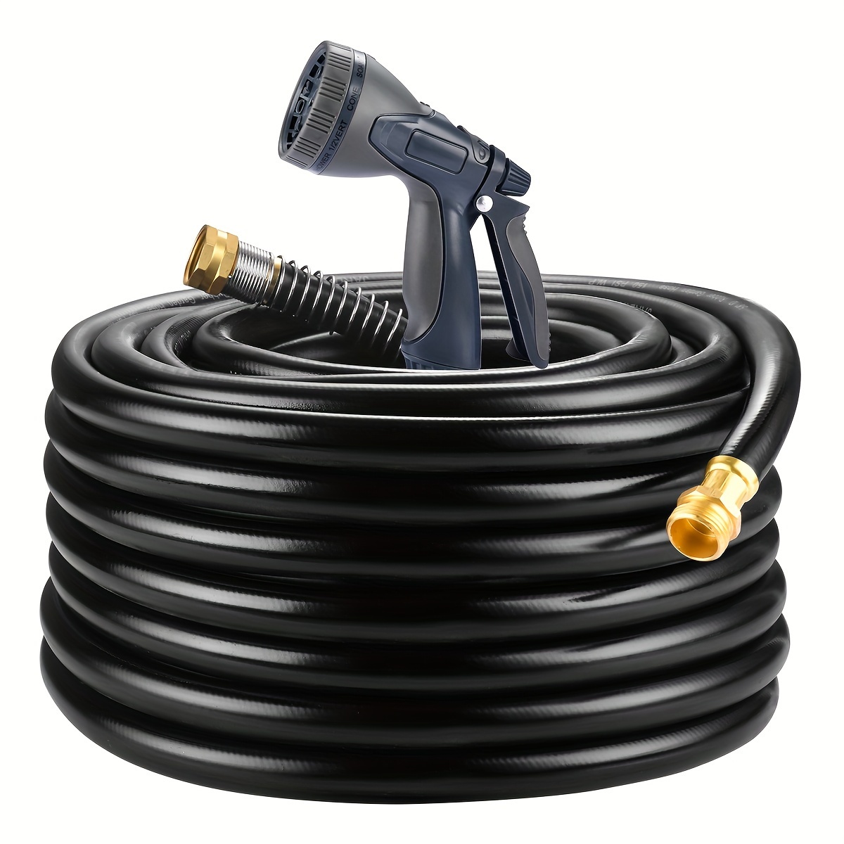 

Heavy Duty Garden Hose 5/8 Inch X 100ft, Premium Rubber Water Hose, Kink Resistant, Brass Fitting, Commercial Grade Hose With 10 Function Sprayer, Burst Pressure 450 Psi