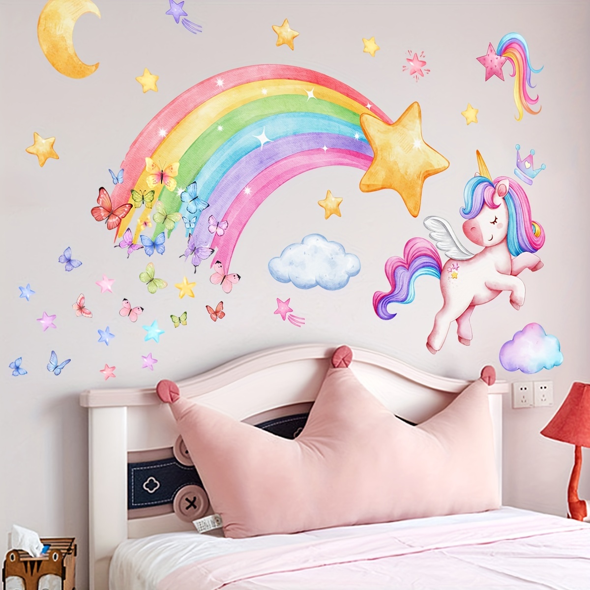 

1pc New Creative Rainbow Unicorn Butterfly Sticker, Background Decorative Wall Stickers, Bedroom Self-adhesive Wall Stickers, Aesthetic Home Decoration, Room Decor, Funny Items
