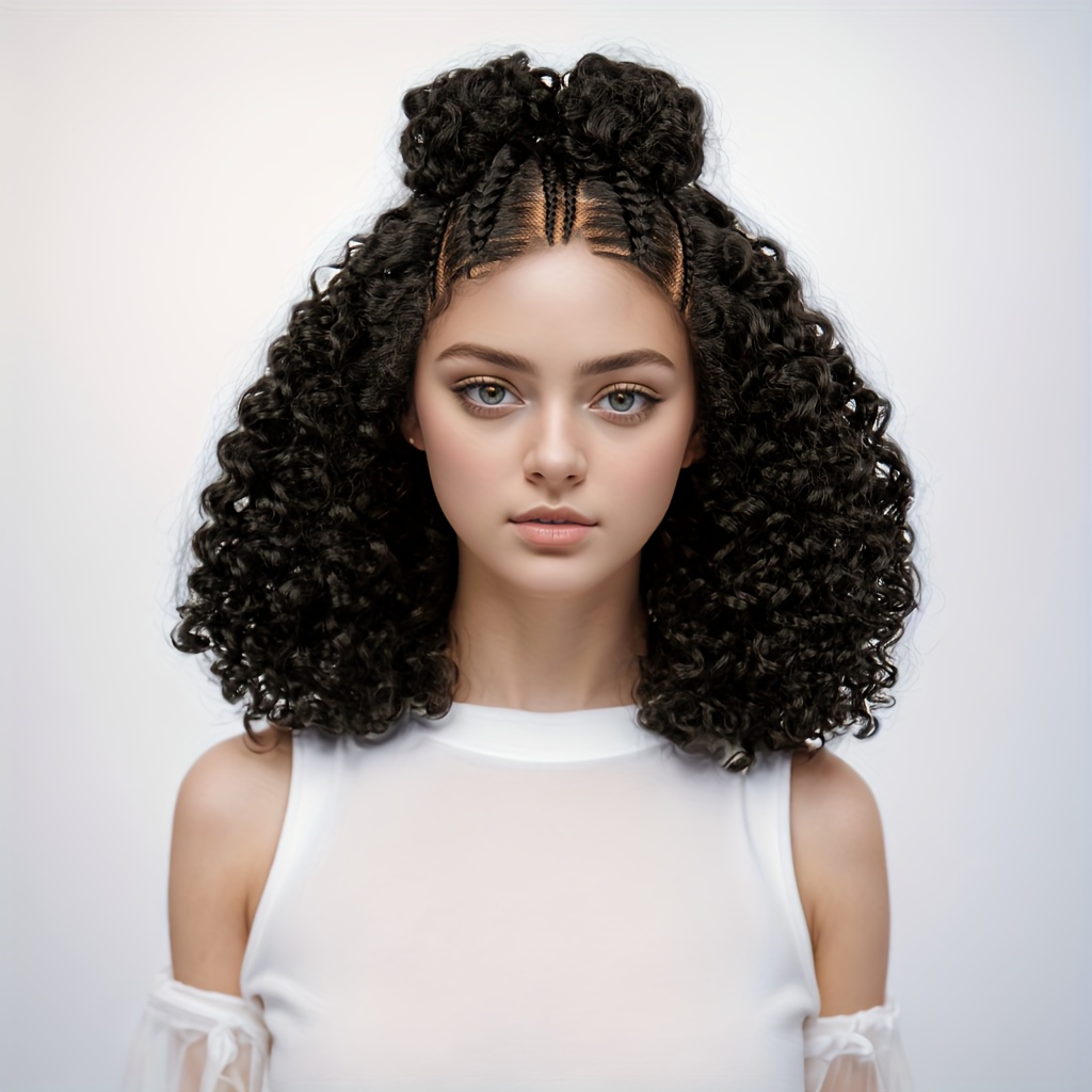 

Elegant Hand-braided Curly Lace Front Wig 13*4 For Women - 200% Density High-temperature Fiber, Versatile Braided Hairstyles, Suitable For All People