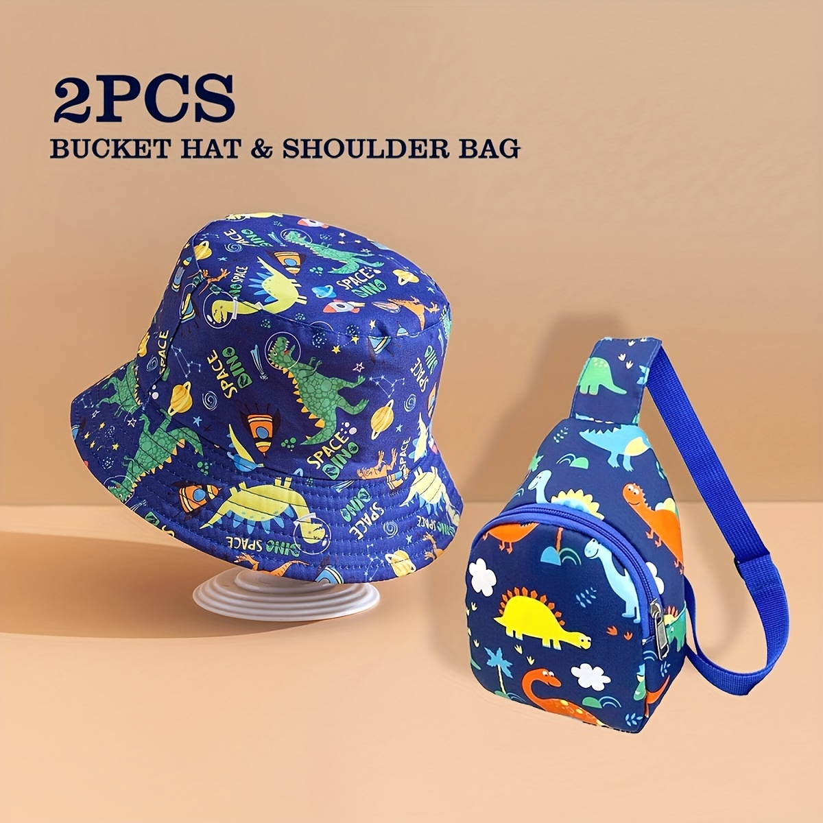 

Boy's Space Dinosaur Bucket Hat & Shoulder Bag Set: Perfect For School, Outdoor Adventures, And Holidays