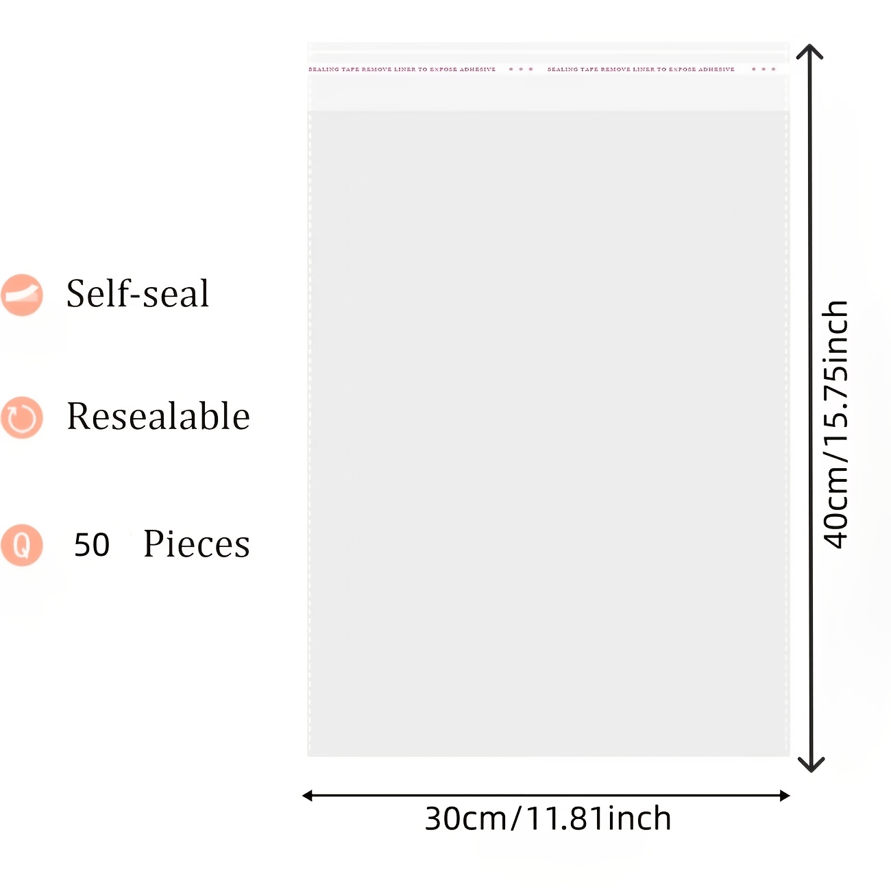 TEMU 50pcs Plastic Packaging Bags, Self-adhesive Thickened Transparent Long Strip Packing Bags For Accessories, Clothes, And Apparel