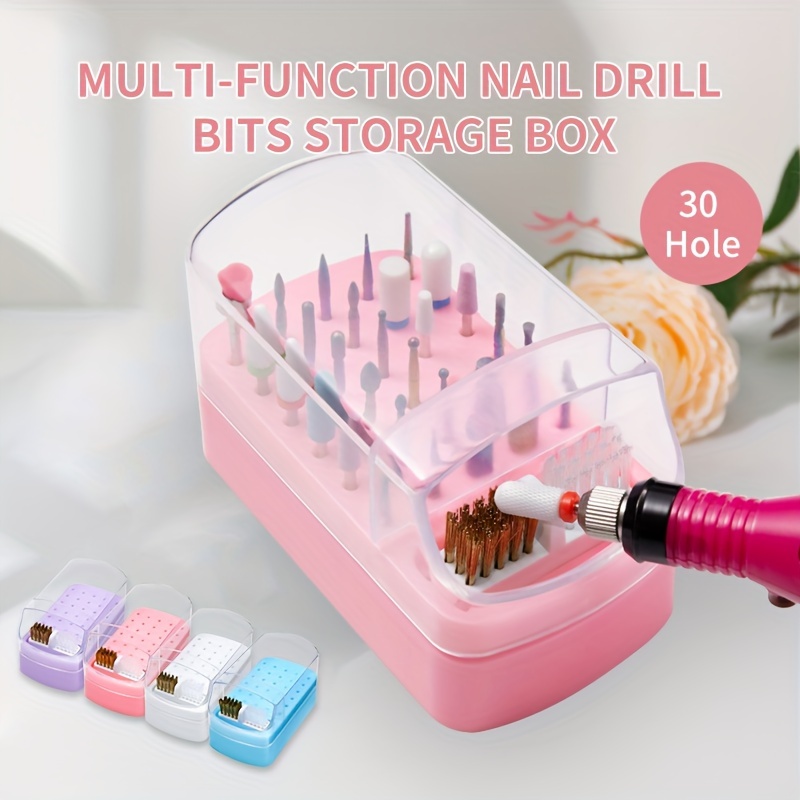 

30-slot Nail Drill Bit Holder, Detachable 2-in-1 Nail Bit Organizer With Cleaning Brush, Sturdy Acrylic Display Stand, Nail Bit Storage Box For Manicure Tools & Accessories - Unscented