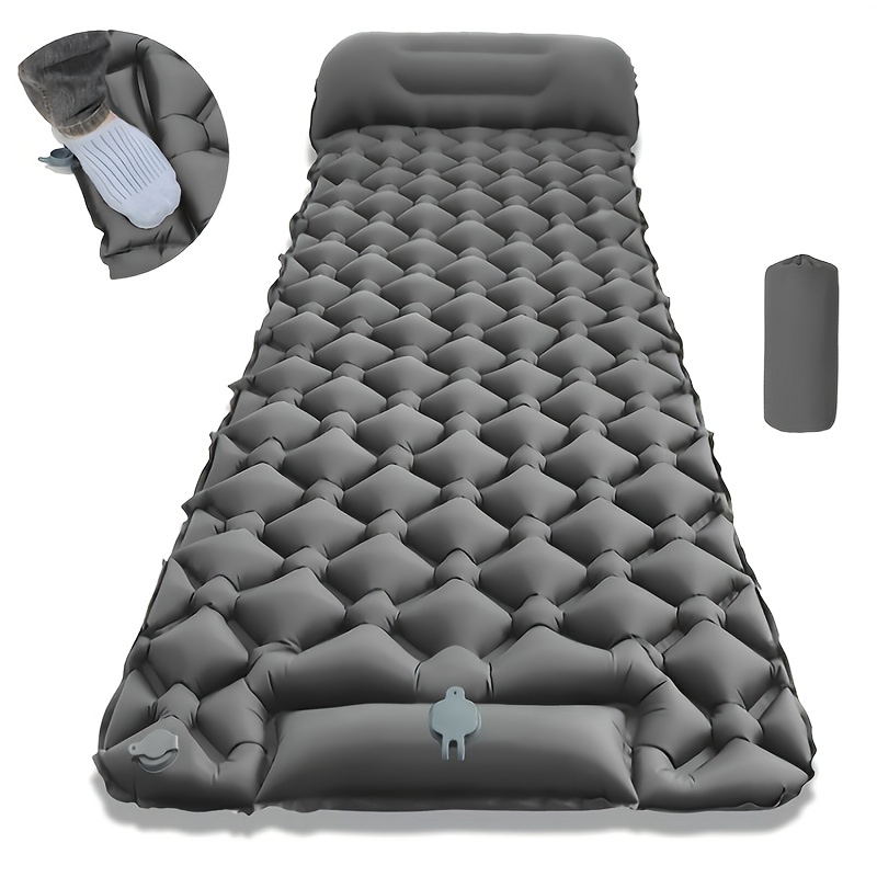 1-Person Ultra-Lightweight Inflatable Camping Mattress with Built-In Pump - Fast Inflation/Deflation Air Sleeping Pad, Compact Portable Air Cushion Bed with Headrest for Backpacking, Hiking, Car Camping, Travel - Orange Outdoor Sleeping Pad, Air Mattress for Camping, Comfortable Camping Gear