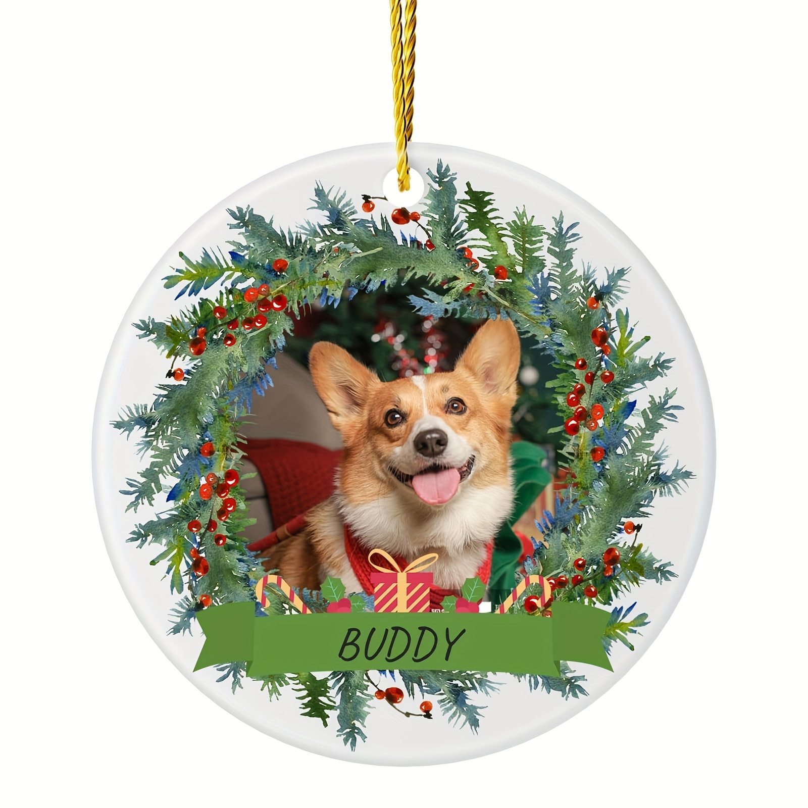 TEMU Christmas Puppy Ceramic Hanging Ornament, Pet Dog Christmas Hanging Decoration With Customizable Double-sided Images, Christmas Decorative
