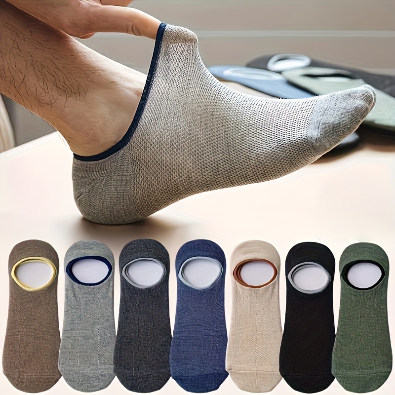 TEMU 7 Pairs Of Men's Socks, Thin Mesh, Breathable, Shallow Mouth, Invisible, Sweat Absorbing, Solid Color, Boat Socks, Non Slip, Non Falling, Heel