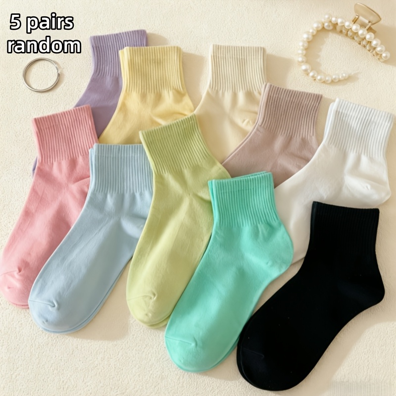 TEMU 5/10 Pairs Random Women's Ankle Socks, Soft Breathable Crew Socks, Candy Color Basic Socks, Casual Comfortable No Show Short Socks, All-match