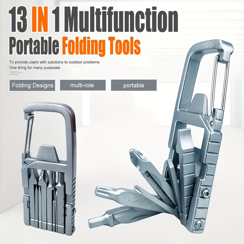 TEMU Outil multifonctionnel 13-en-1, petit lot, outil combiné en acier inoxydable, support de téléphone portable, ouvre-bouteille pliable d'extérieur