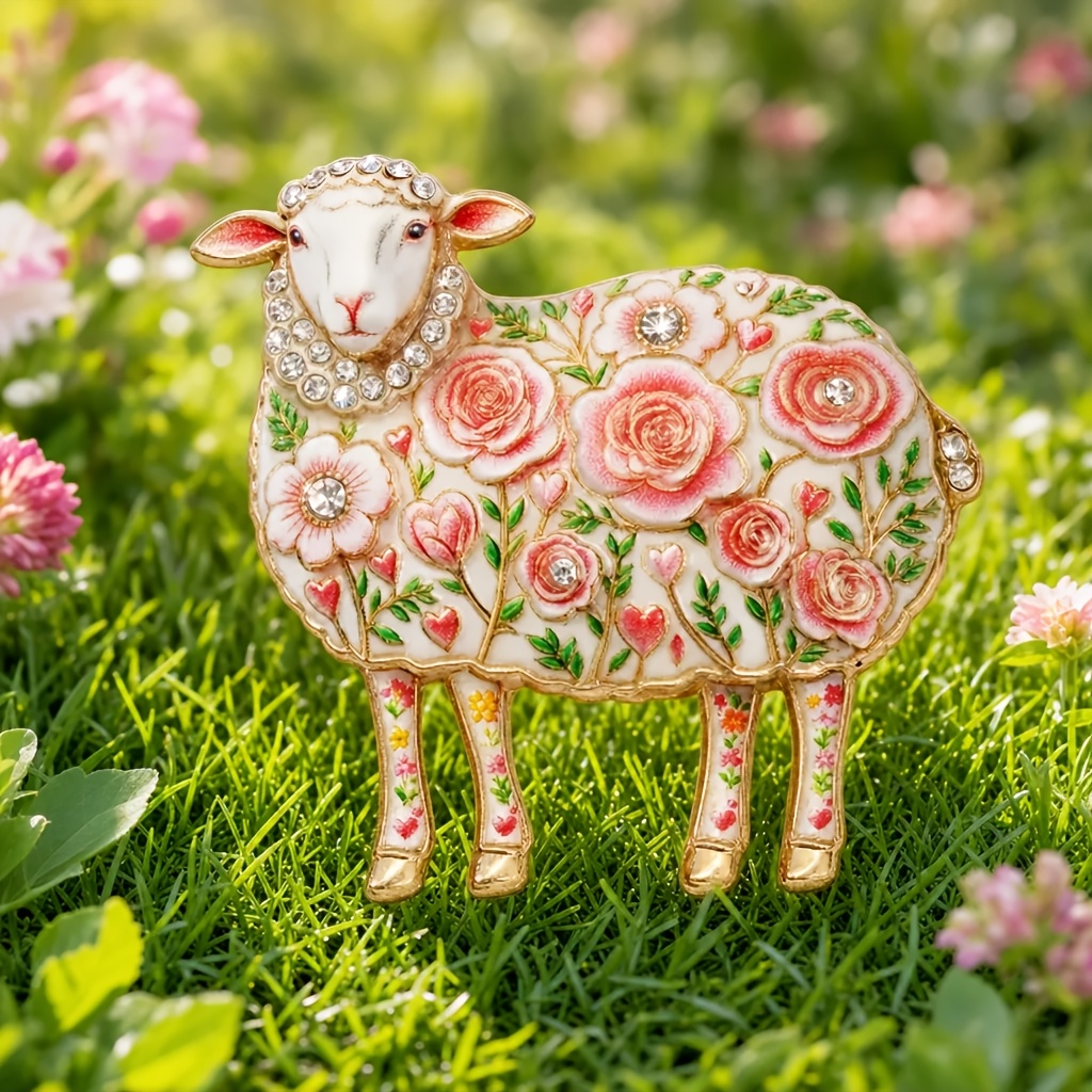 TEMU Broche à Roses, Épingle Florale Rose à Strass, Badge Animal Vintage, Style Grand Format en Alliage de , Côté le Plus Long du Corps Principal de