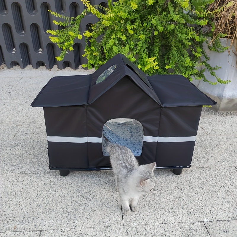 TEMU Waterproof Oxford Cloth Cat House & Condo With Reflective Strips, For & Outdoor Cats, Windproof, Rainproof With Skylight - Fully Assembled