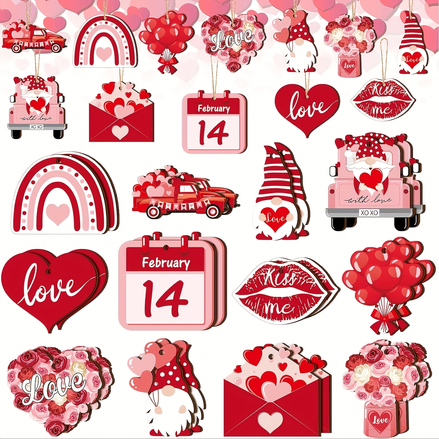 

24pcs Wooden Hanging Decorations Set, , Red , , , For 's Day, , Engagement, Christmas - No Required, Ornaments For And Seasonal Decor