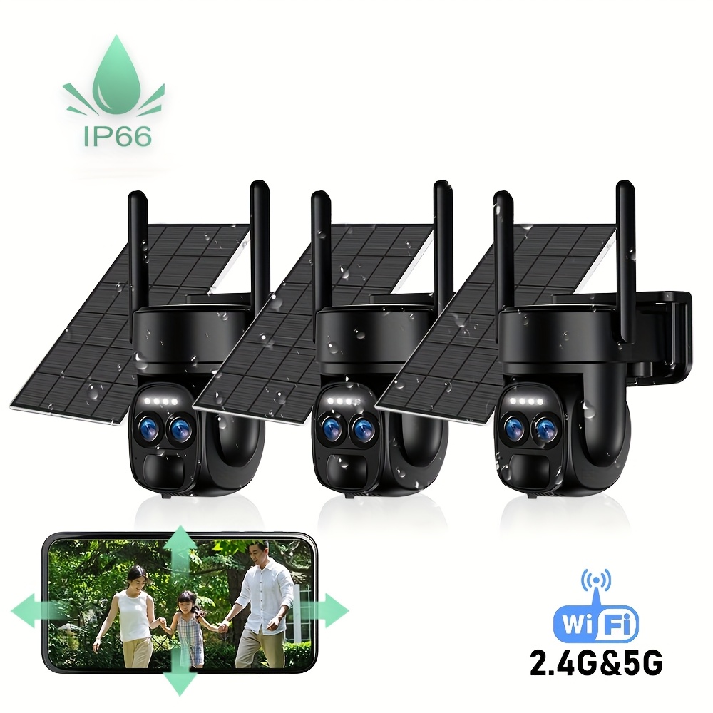 E-shop 2K High-Definition Sicherheitskamera mit Solarpanel PTZ Überwachungssystem Dual-Objektiv, 2.4G&5Ghz Wifi Sportstrahler, Farb-Nachtsicht,