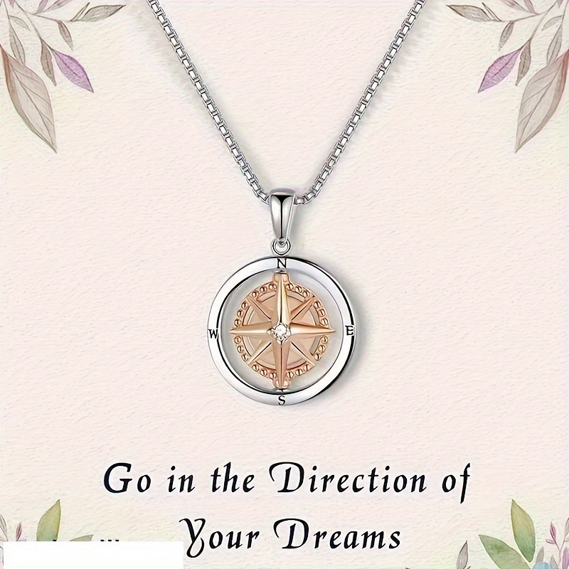 

Rotating Compass Pendant Necklace, Vintage Style -tone Jewelry Accessory For Women