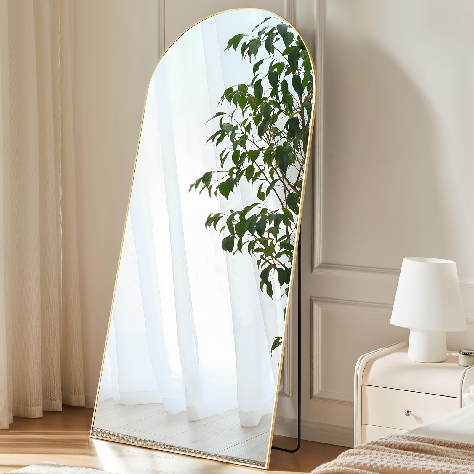 

1pc Full Length Mirror, Floor Standing Mirror, Hanging Or Leaning Against Wall Mirror With Stand, Aluminum Alloy Frame Makeup Mirror For Living Room Bedroom Cloakroom Decor
