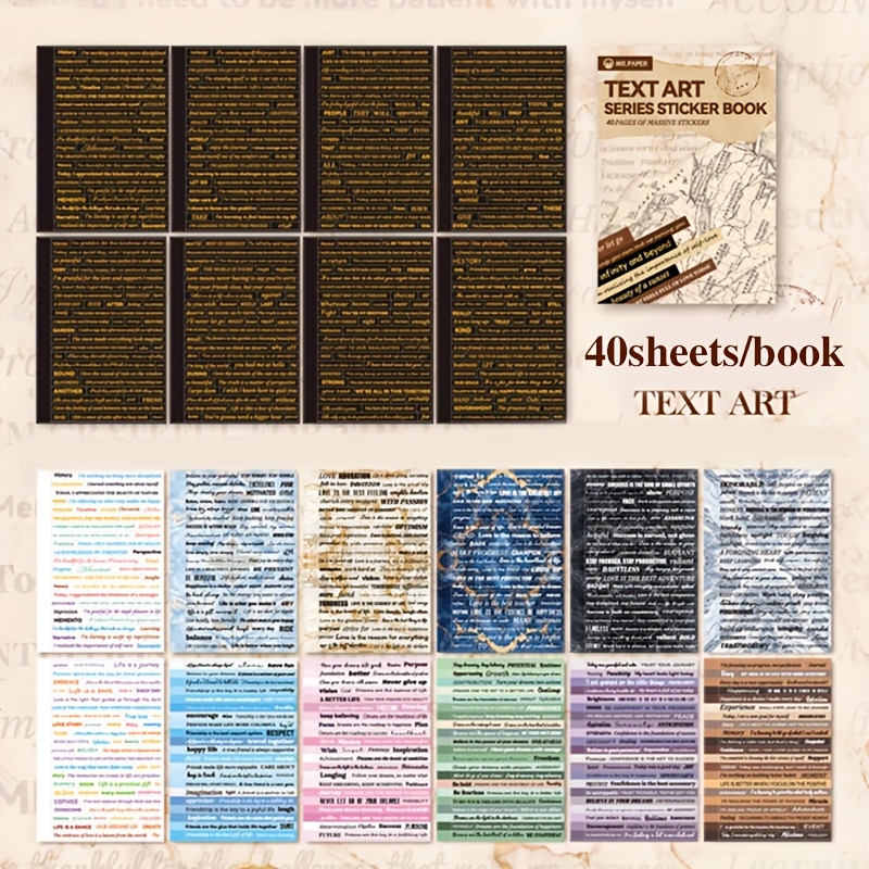 E-shop 40 Blätter Inspirierende Zitat-Aufkleberbuch - Textkunst-Serie mit Streifenmustern, Gemischte Farben, Glitzerakzente & Mattes Finish -