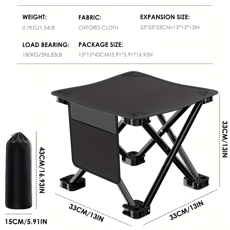 TEMU 1pc Outdoor Picnic Foldable Stool, Portable Lightweight Fishing Chair, Lightweight Folding Chair, Camping Stool With Side Pocket